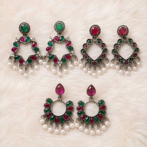 Boho Earrings with Stones &amp; Pearls Set of 3