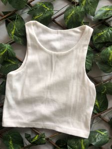 Cream Ribbed Racerback Tank Top
