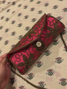 Pink Beaded Clutch Bag