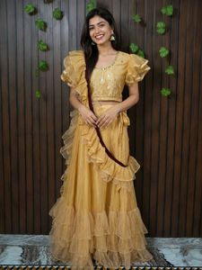 Stunning Yellow Ruffled Lehenga Choli