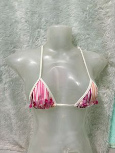 Chic Striped Bikini Top with Embellishments❤️