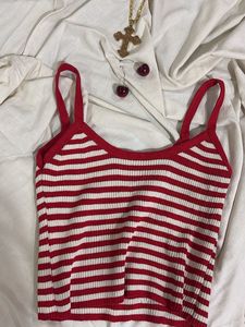 Retro Red &amp; White Striped Crop Tank🍒