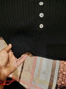 Chic Black Ribbed Button-Up Cardigan