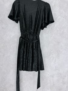 Sparkling Black Sequined Wrap Dress