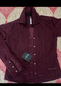 Chic Burgundy Corduroy Button-Up Shirt