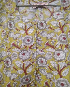 New Light Yellow Floral Print Cotton Kurta