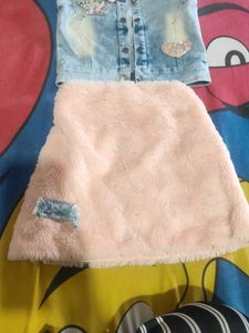 Sparkly Denim Vest with Fur Collar