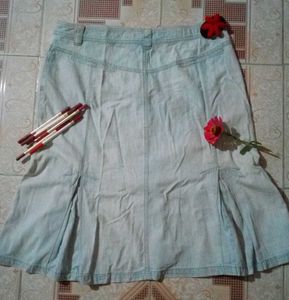 Light Wash Denim Midi Skirt