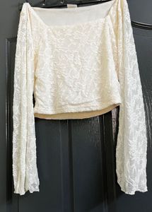 Cream Lace Square Neck Long Sleeve Top