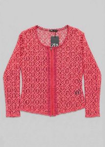 Zara Pink Crochet Zip Jacket