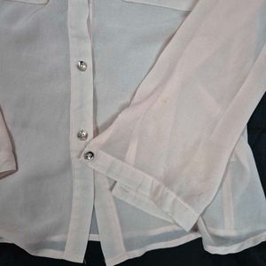 Sheer Pink Studded Button-Down Top