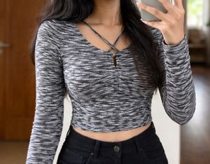Stylish Black & Grey Crop Top
