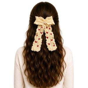 Crocheted Heart Hair Bow Clip