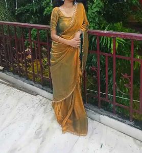 Mustard Yellow Saree with stiched blouse