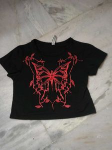 Black Butterfly Graphic Crop Top