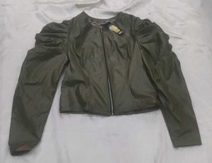 Stylish Olive Green Puffy Sleeve Jacket