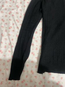 Black Long Sleeve Knit Top with Lace Detail