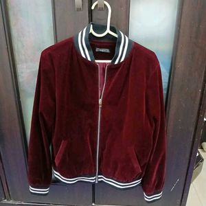 Burgundy Velvet Bomber Jacket