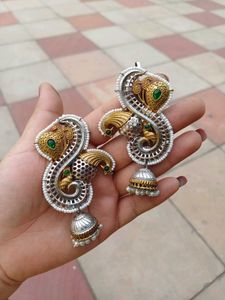 Peacock Jhumka multistone Earcuff Earrings