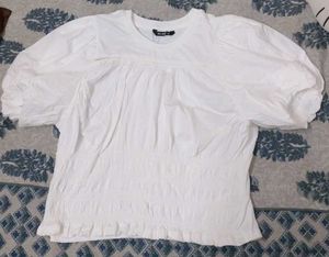 White Puff Sleeve Smocked Top