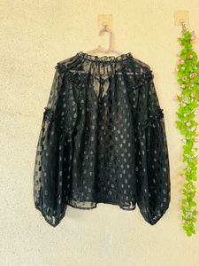 Chic Black Sheer Polka Dot Blouse