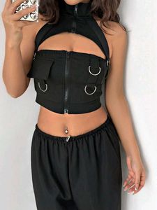 Edgy Black Cutout Crop Top