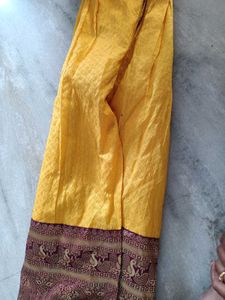 Vibrant Yellow Ethnic Skirt with Brocade Border