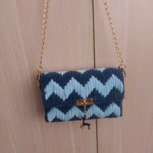 Handmade Chic Blue Chevron Crochet Clutch
