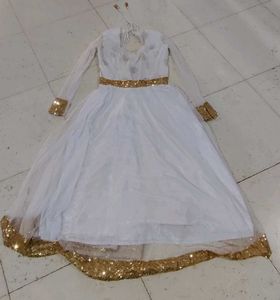 White and Golden sequince anarkali dress