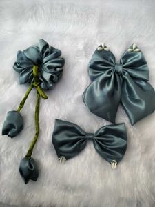 Elegant Satin Bow Hair Clips & Scrunchie Set