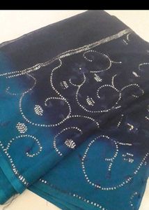 Elegant Blue Ombre Saree with Silver Embellishment