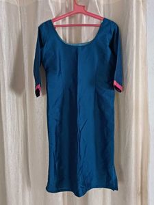 Blue Kurti with Brocade Neckline