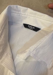 Shein White Textured Button-Up Shirt