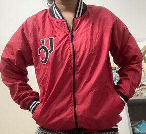 Red Varsity jacket from zudio bomber jacke