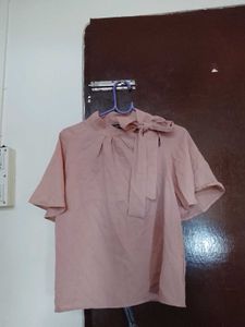 Shein Pink Bow Neck Top