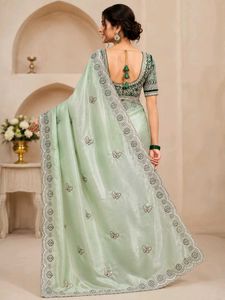 Elegant Pastel Green Embroidered Saree