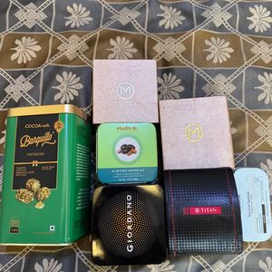 set of empty chocolate, watch, jewellery box