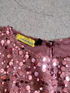 Sequin Rose Gold Partywear Top With Flared Sleeves