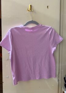 Cute Lilac Ribbed Crop T-shirt