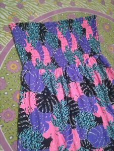 Boho Smocked Strapless Tropical Print Dress