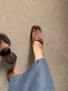Embellished Wedge Flip Flops