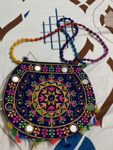 Embroidered Sling Bag with Mirrors