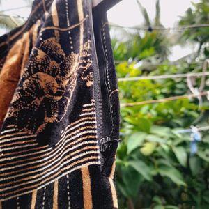 Velvet Mid- Skirt (Deep Golden And Black Color)