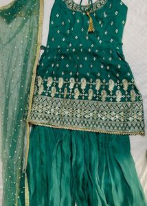 Sea green Embroidered kurta-sharara with dupatta