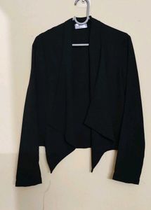 Chic Black Waterfall Drape Jacket