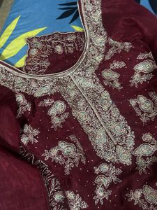 Maroon Embroidered Kurta Set