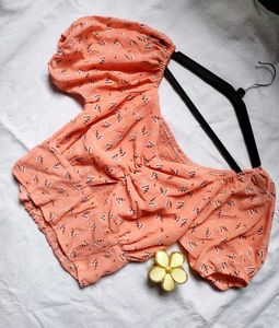 🌸Cute Peach Floral Puff Sleeve Top🌸