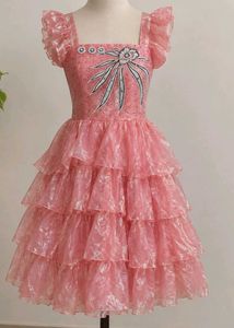 Stunning Pink mid-length Ruffled Gown