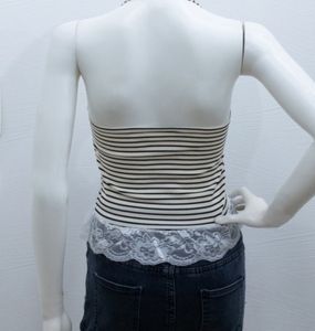 Striped Halter Top with Lace Trim