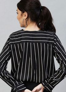 Black &amp; White Striped V-Neck Tunic